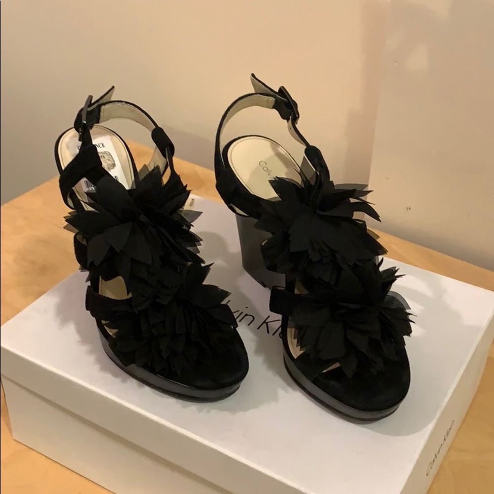 Dressy Black CK wedge sandals size 6.5